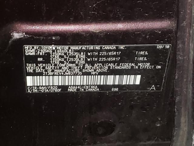 Photo 10 from auction – 2018 TOYOTA RAV4 LE with VIN 2T3BFREV4JW837735