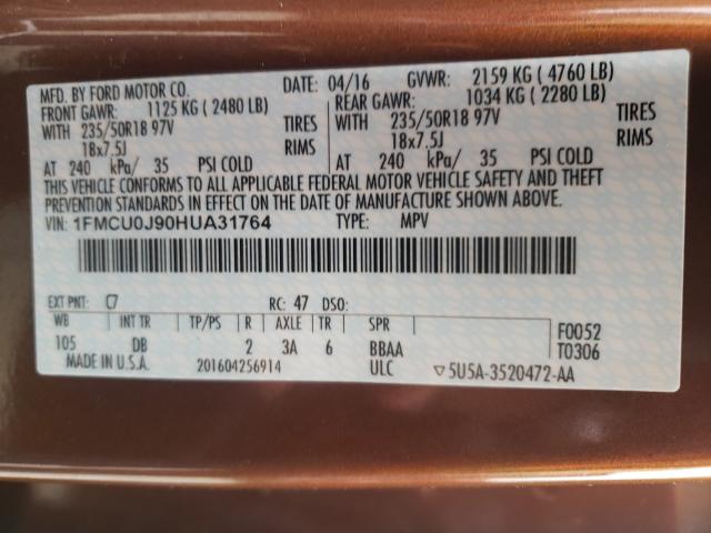Photo 10 from auction – 2017 FORD ESCAPE TIT with VIN 1FMCU0J90HUA31764