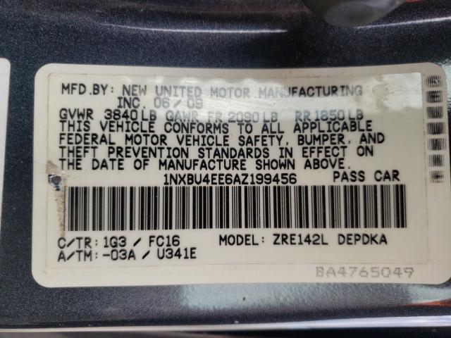 Photo 10 from auction – 2010 TOYOTA COROLLA BA with VIN 1NXBU4EE6AZ199456