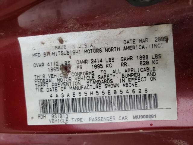 Photo 10 from auction – 2005 MITSUBISHI ECLIPSE with VIN 4A3AE55H55E054628