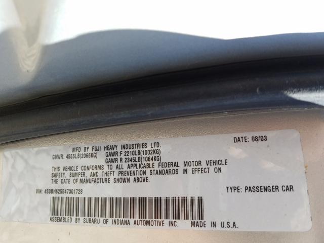 Photo 10 from auction – 2004 SUBARU LEGACY L S with VIN 4S3BH625547301728
