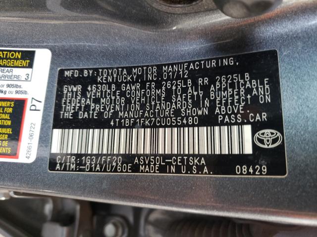 Photo 10 from auction – 2012 TOYOTA CAMRY BASE with VIN 4T1BF1FK7CU055480