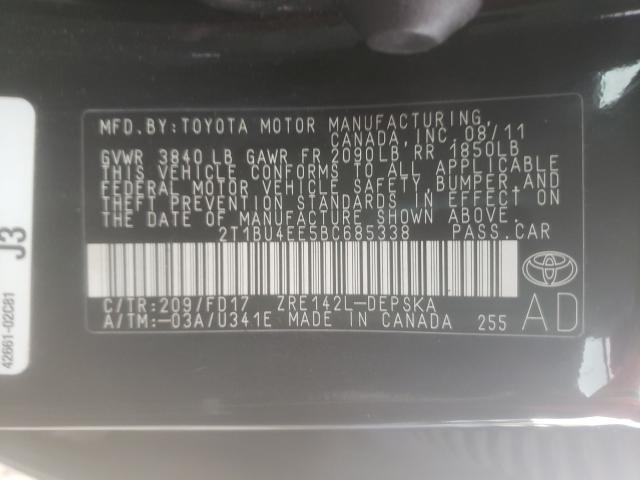 Photo 10 from auction – 2011 TOYOTA COROLLA BA with VIN 2T1BU4EE5BC685338