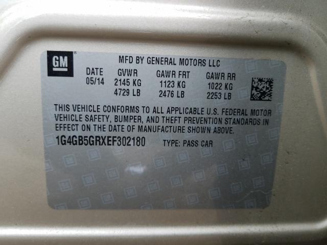 Photo 10 from auction – 2014 BUICK LACROSSE with VIN 1G4GB5GRXEF302180