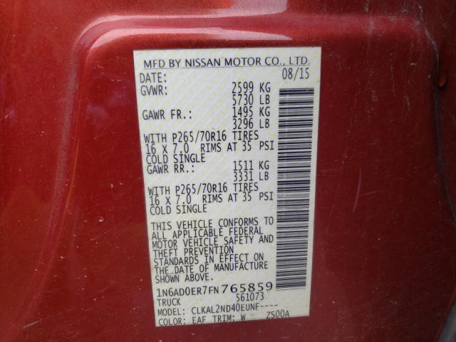 Photo 10 from auction – 2015 NISSAN FRONTIER S with VIN 1N6AD0ER7FN765859