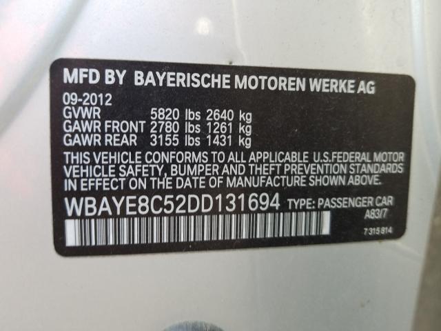 Photo 10 from auction – 2013 BMW 750 LI with VIN WBAYE8C52DD131694