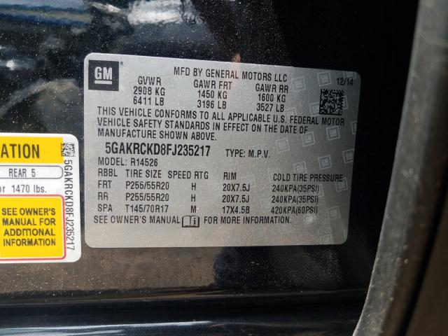 Photo 10 from auction – 2015 BUICK ENCLAVE with VIN 5GAKRCKD8FJ235217