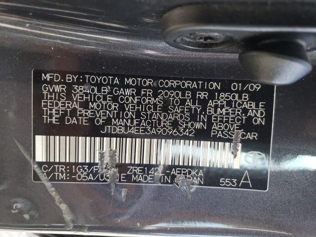 Photo 10 from auction – 2010 TOYOTA COROLLA BA with VIN JTDBU4EE3A9096342