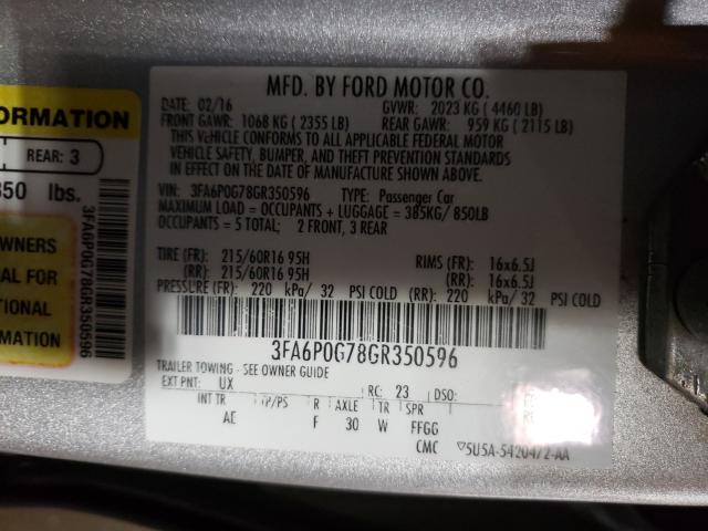 Photo 10 from auction – 2016 FORD FUSION S with VIN 3FA6P0G78GR350596