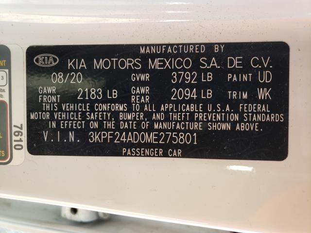 Photo 10 from auction – 2021 KIA FORTE FE with VIN 3KPF24AD0ME275801
