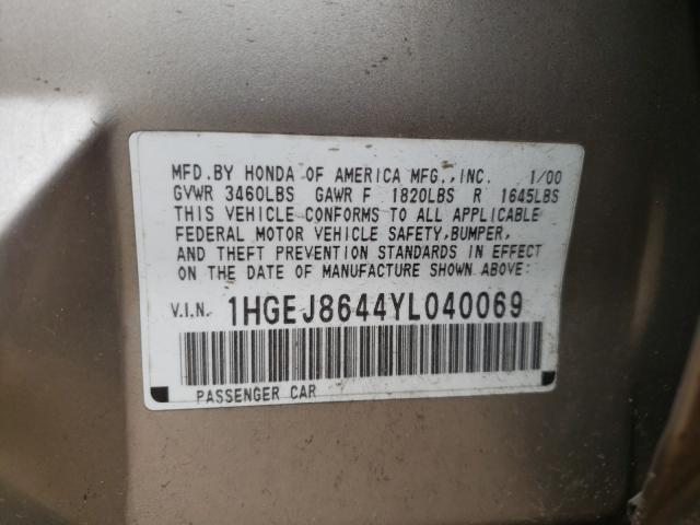 Photo 10 from auction – 2000 HONDA CIVIC EX with VIN 1HGEJ8644YL040069