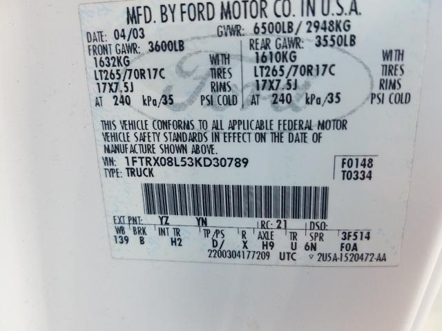 Photo 10 from auction – 2003 FORD F150 with VIN 1FTRX08L53KD30789
