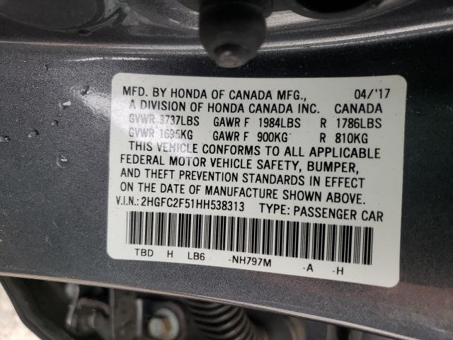 Photo 10 from auction – 2017 HONDA CIVIC LX with VIN 2HGFC2F51HH538313