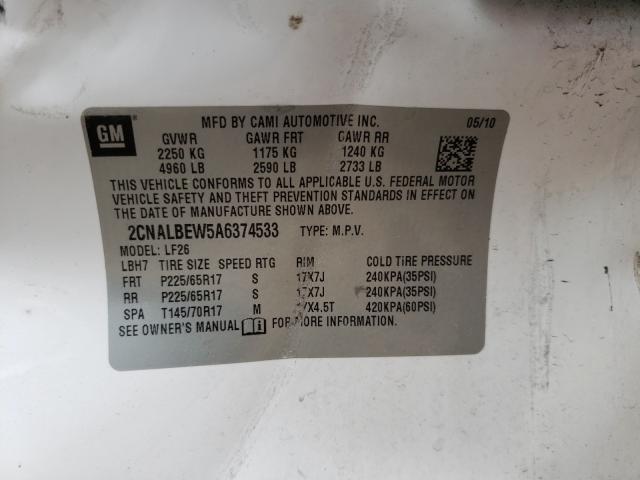 Photo 10 from auction – 2010 CHEVROLET EQUINOX LS with VIN 2CNALBEW5A6374533