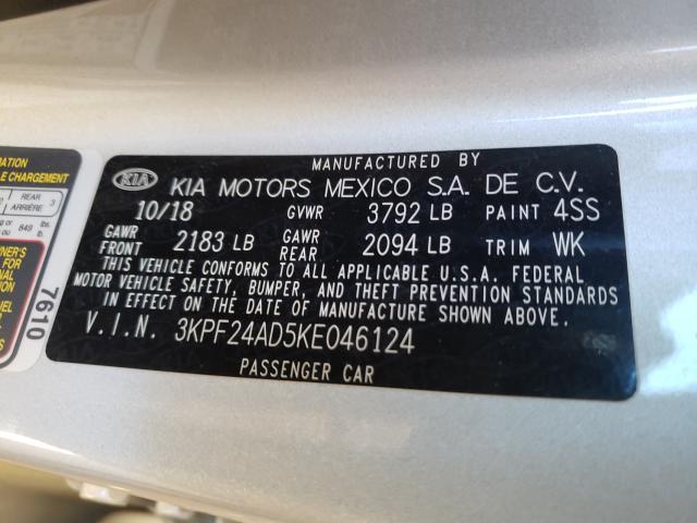 Photo 10 from auction – 2019 KIA FORTE FE with VIN 3KPF24AD5KE046124