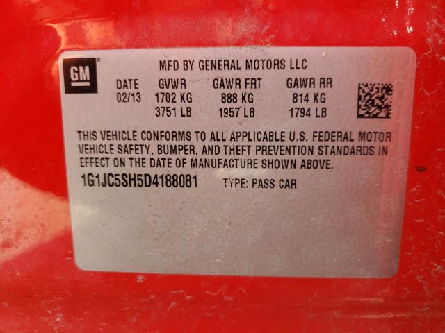 Photo 10 from auction – 2013 CHEVROLET SONIC LT with VIN 1G1JC5SH5D4188081