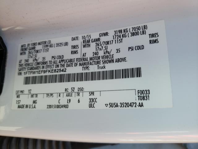 Photo 10 from auction – 2015 FORD F150 SUPER with VIN 1FTFW1EF9FKE82542