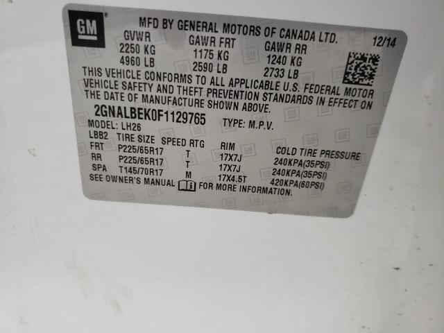 Photo 10 from auction – 2015 CHEVROLET EQUINOX LT with VIN 2GNALBEK0F1129765