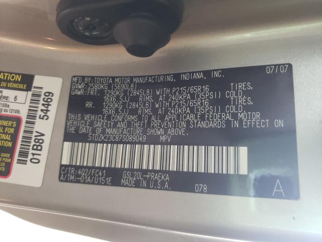 Photo 10 from auction – 2007 TOYOTA SIENNA CE with VIN 5TDZK23C87S089049