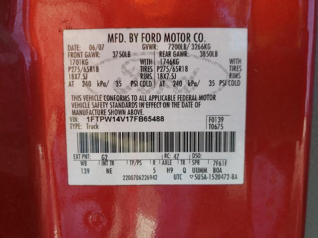 Photo 10 from auction – 2007 FORD F150 SUPER with VIN 1FTPW14V17FB65488
