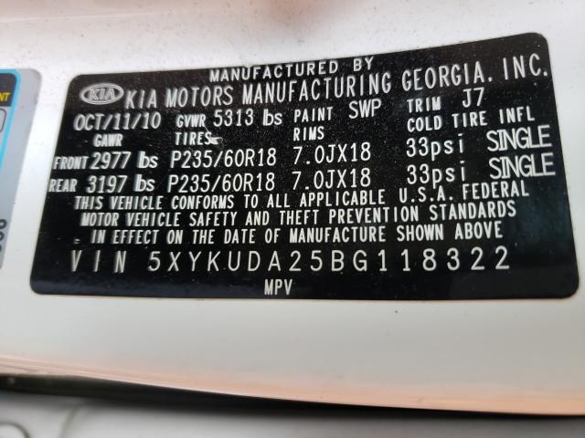 Photo 10 from auction – 2011 KIA SORENTO with VIN 5XYKUDA25BG118322