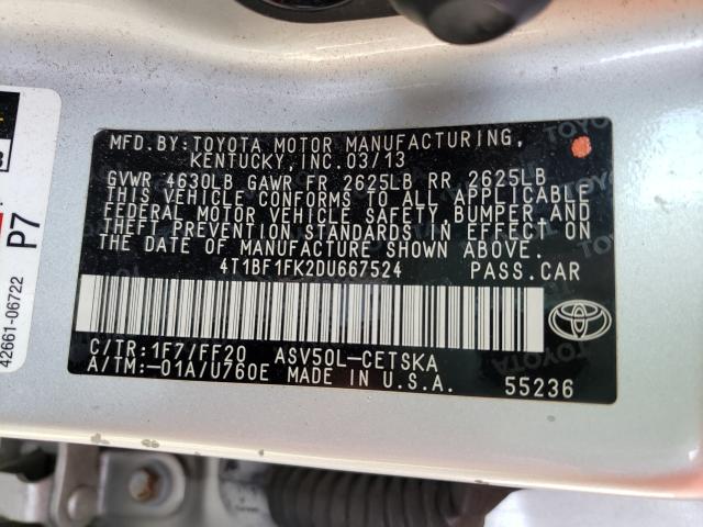 Photo 10 from auction – 2013 TOYOTA CAMRY L with VIN 4T1BF1FK2DU667524