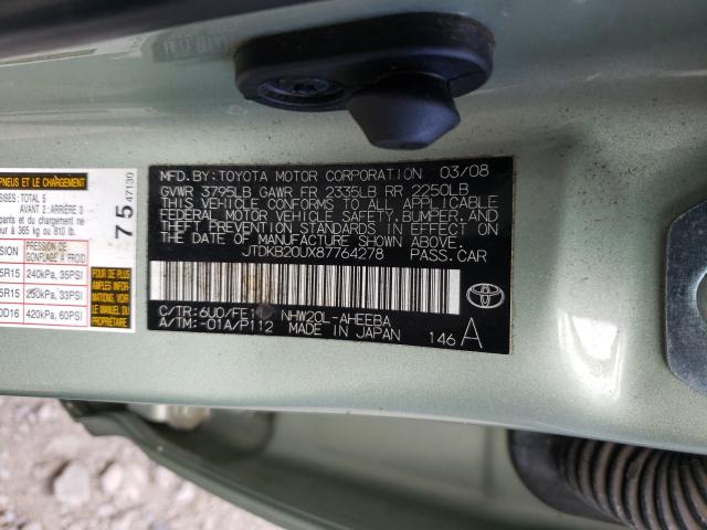 Photo 10 from auction – 2008 TOYOTA PRIUS with VIN JTDKB20UX87764278