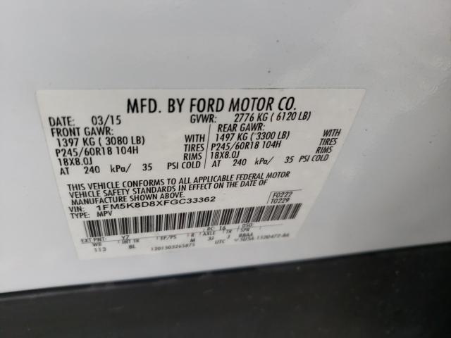 Photo 10 from auction – 2015 FORD EXPLORER X with VIN 1FM5K8D8XFGC33362
