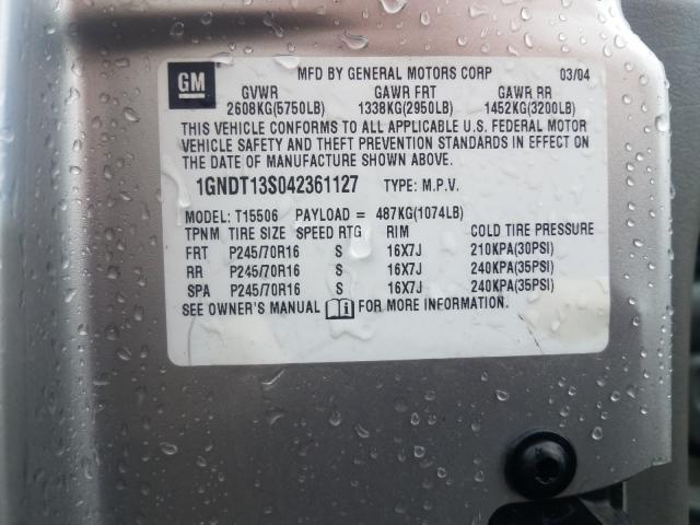 Photo 10 from auction – 2004 CHEVROLET TRAILBLAZE with VIN 1GNDT13S042361127
