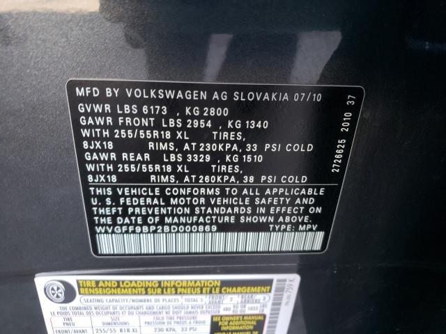 Photo 10 from auction – 2011 VOLKSWAGEN TOUAREG V6 with VIN WVGFF9BP2BD000869