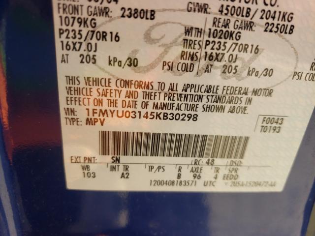 Photo 10 from auction – 2005 FORD ESCAPE XLT with VIN 1FMYU03145KB30298