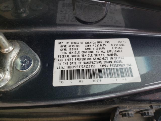 Photo 10 from auction – 2012 HONDA ACCORD LX with VIN 1HGCP2F37CA027735