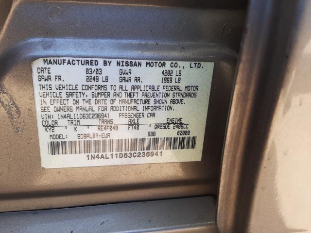 Photo 10 from auction – 2003 NISSAN ALTIMA BAS with VIN 1N4AL11D63C236941