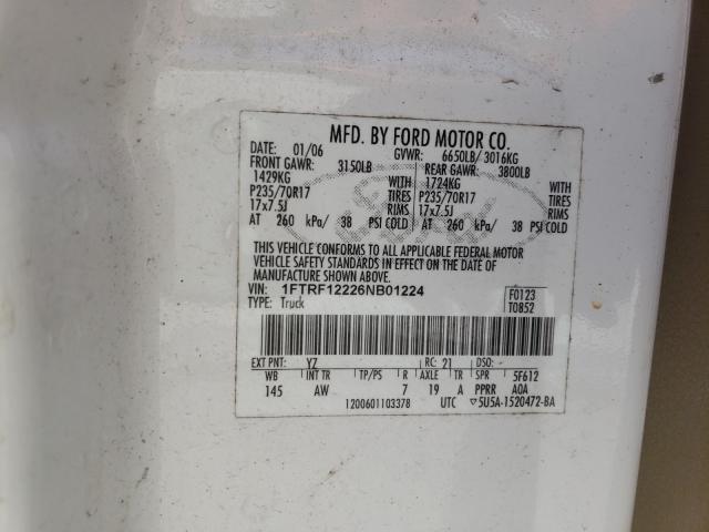 Photo 10 from auction – 2006 FORD F150 with VIN 1FTRF12226NB01224