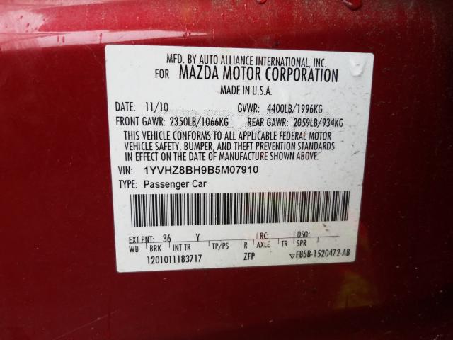 Photo 10 from auction – 2011 MAZDA 6 I with VIN 1YVHZ8BH9B5M07910