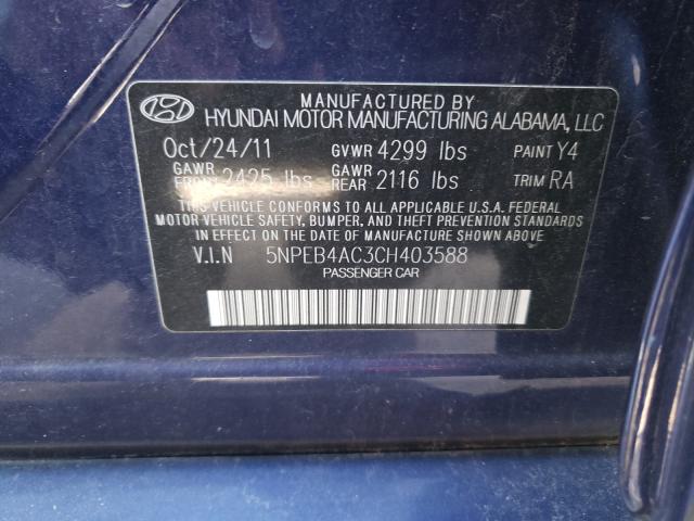 Photo 10 from auction – 2012 HYUNDAI SONATA GLS with VIN 5NPEB4AC3CH403588