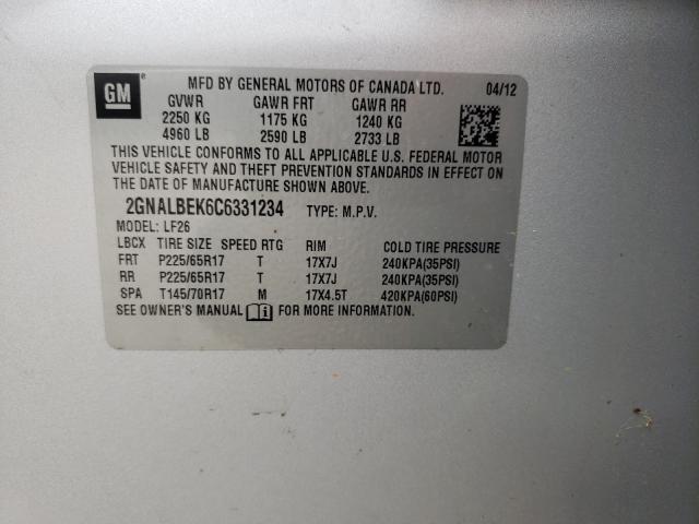 Photo 10 from auction – 2012 CHEVROLET EQUINOX LS with VIN 2GNALBEK6C6331234