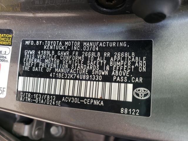 Photo 10 from auction – 2004 TOYOTA CAMRY LE with VIN 4T1BE32K74U891330