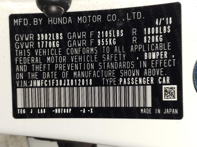 Photo 10 from auction – 2018 HONDA CIVIC EX with VIN JHMFC1F30JX012018