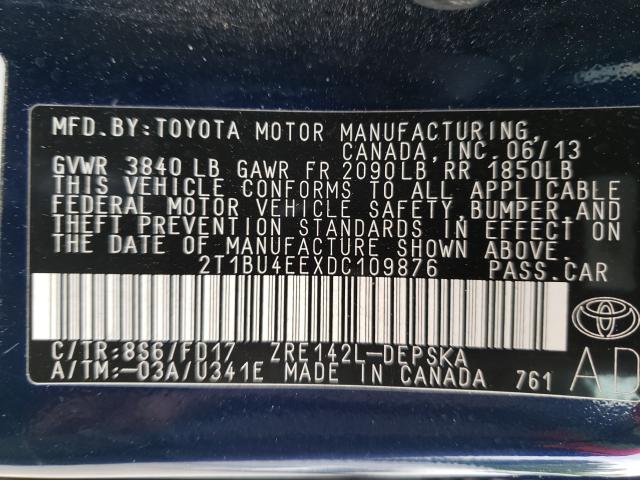 Photo 10 from auction – 2013 TOYOTA COROLLA BA with VIN 2T1BU4EEXDC109876