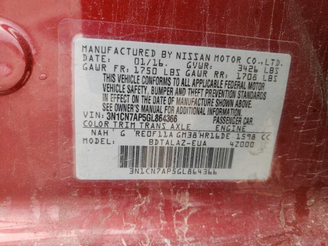 Photo 10 from auction – 2016 NISSAN VERSA S with VIN 3N1CN7AP5GL864366