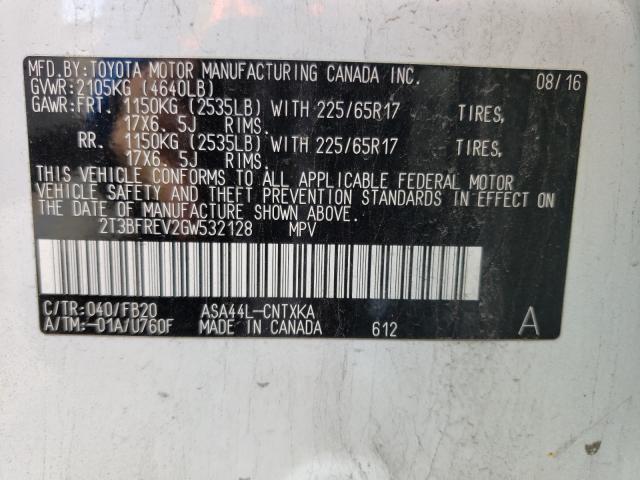 Photo 10 from auction – 2016 TOYOTA RAV4 LE with VIN 2T3BFREV2GW532128