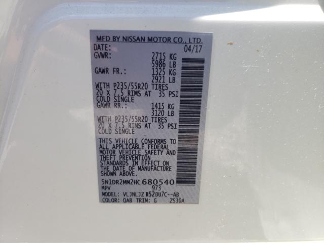 Photo 10 from auction – 2017 NISSAN PATHFINDER with VIN 5N1DR2MM2HC680540