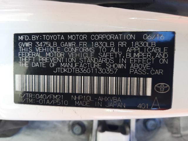 Photo 10 from auction – 2016 TOYOTA PRIUS C with VIN JTDKDTB36G1130357