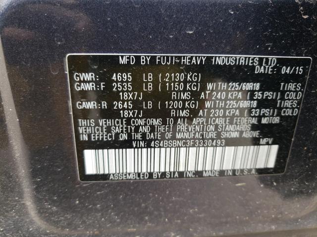 Photo 10 from auction – 2015 SUBARU OUTBACK 2. with VIN 4S4BSBNC3F3330493