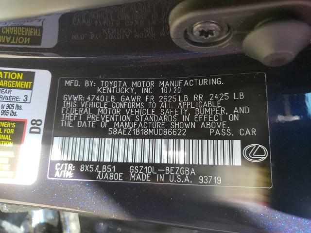 Photo 10 from auction – 2021 LEXUS ES 350 BAS with VIN 58AEZ1B18MU086622