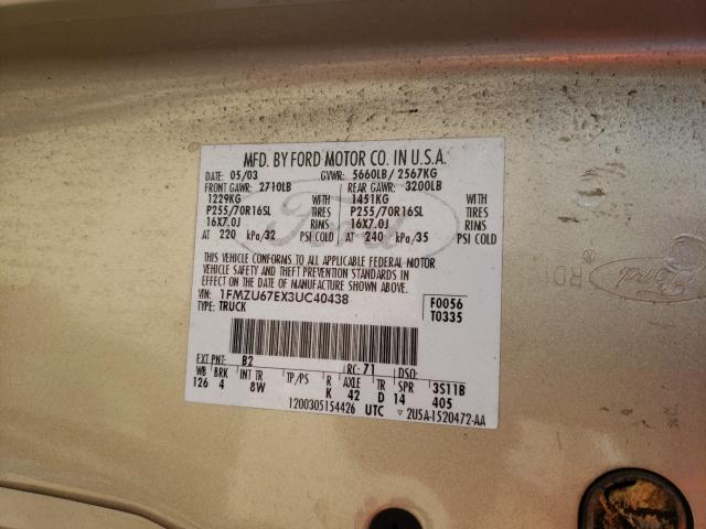 Photo 10 from auction – 2003 FORD EXPLORER S with VIN 1FMZU67EX3UC40438