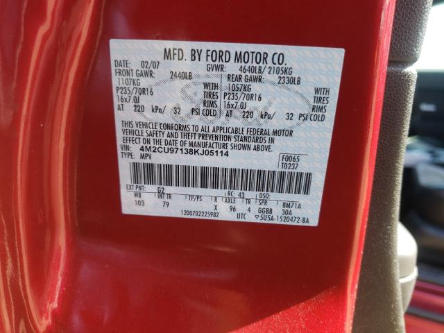 Photo 10 from auction – 2008 MERCURY MARINER PR with VIN 4M2CU97138KJ05114