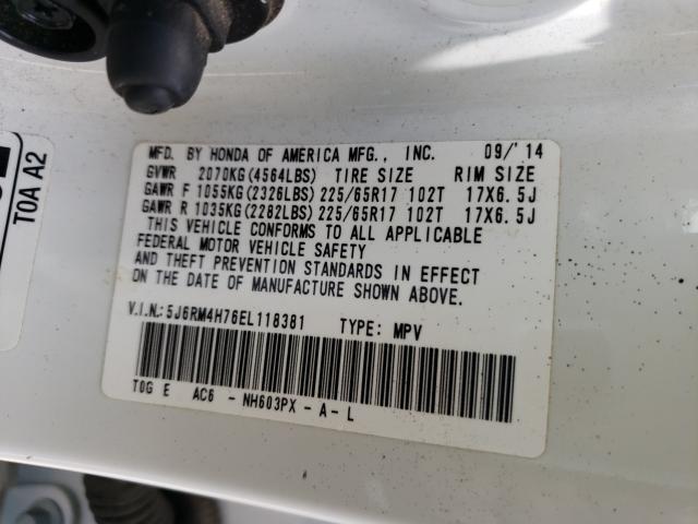 Photo 10 from auction – 2014 HONDA CR-V EXL with VIN 5J6RM4H76EL118381