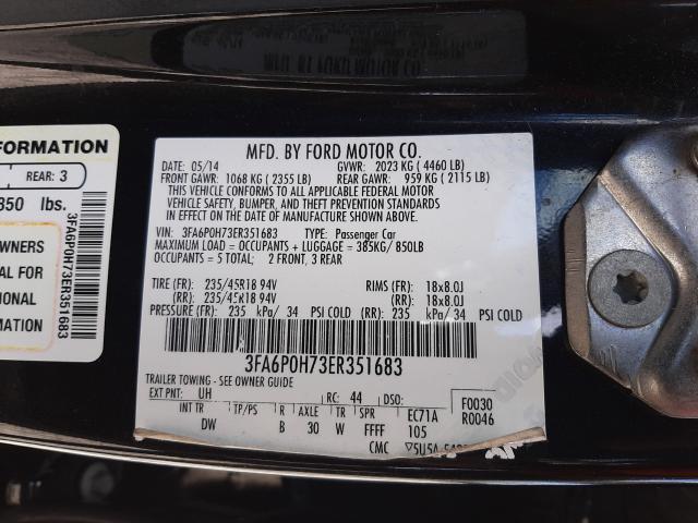 Photo 10 from auction – 2014 FORD FUSION SE with VIN 3FA6P0H73ER351683